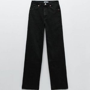 Zara High Rise Long Wide Leg Black Jeans NWT